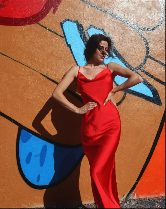 Cami Midi Slip Dress In Red